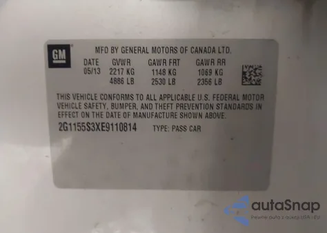 2014 Chevrolet Impala 2Lz from USA, damaged, VIN 2G1155S3XE9110814